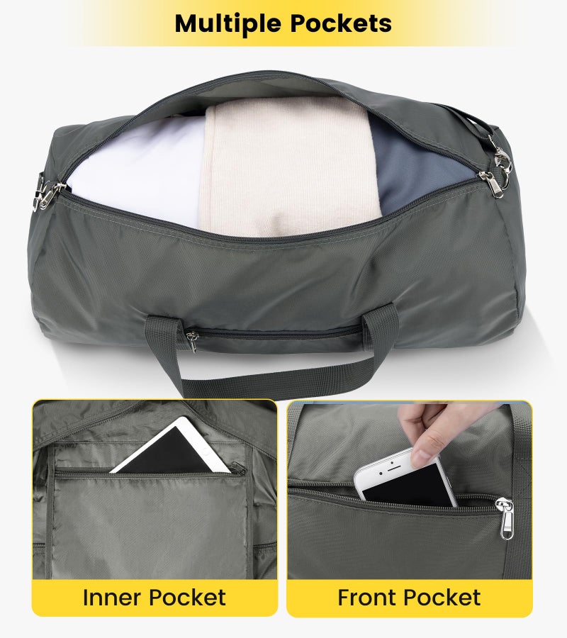 Vorspack Duffel Bag 24 Inches Foldable Lightweight Gym Bag with Inner Pocket for Travel Sports - Grey - Image 3